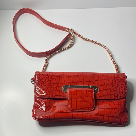 Avon Glossy Red Croc-Embossed Crossbody Bag - Picture 2 of 8